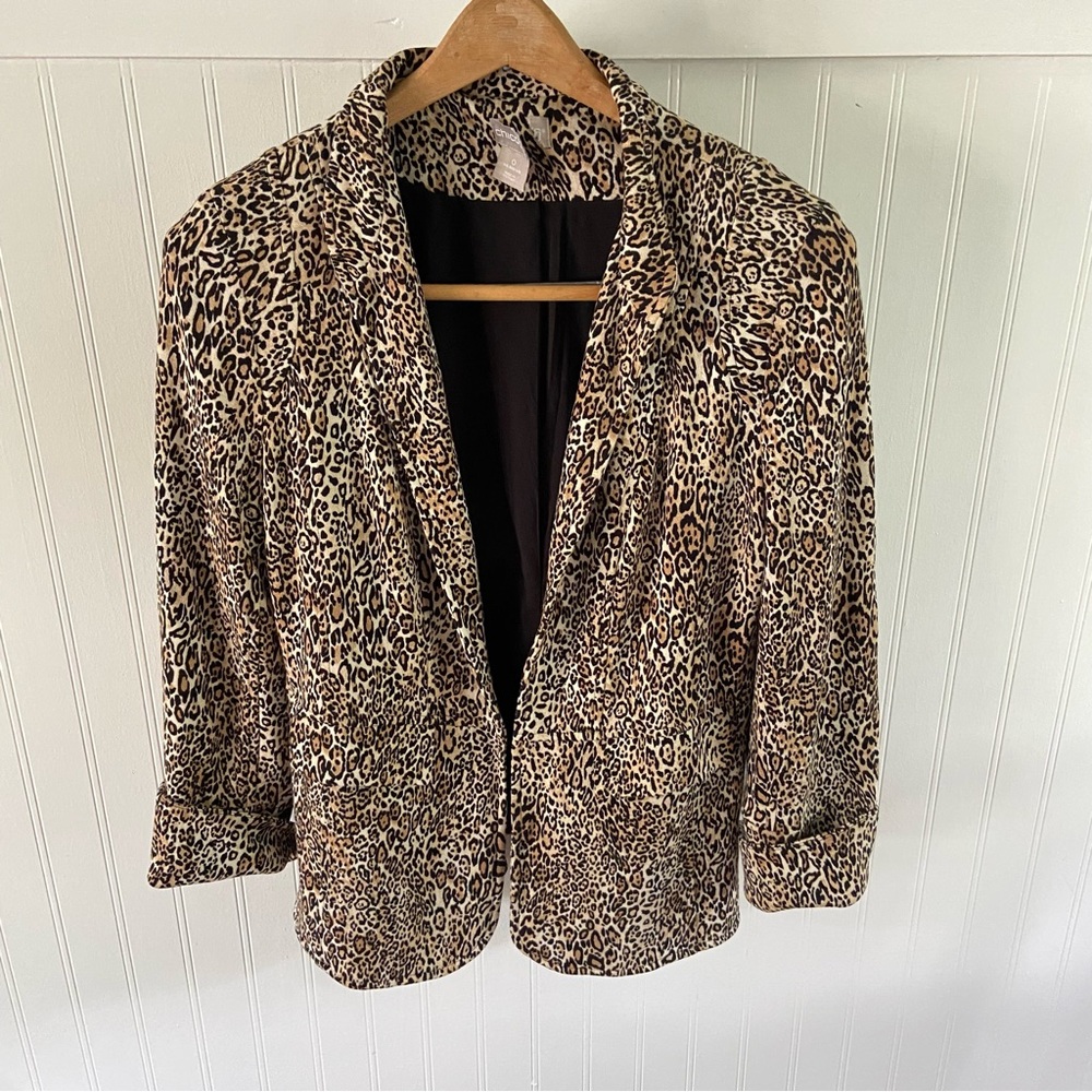 Chico's Leopard Blazer 0 4 6 Women One Button Pockets Cuffs Animal Print